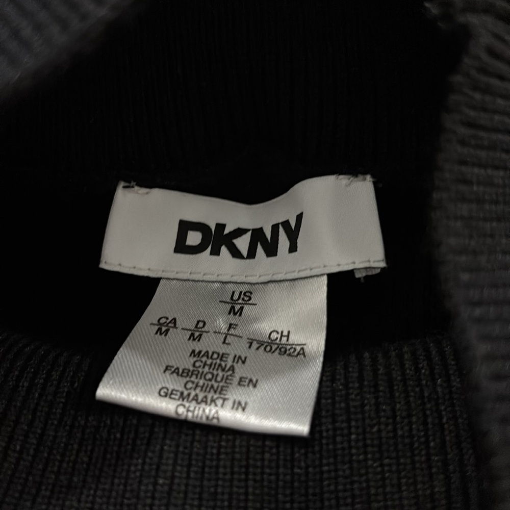 DKNY Black Knit Mock Neck Button Detail Long Sleeve Sweater Dress Size M - Picture 10 of 11